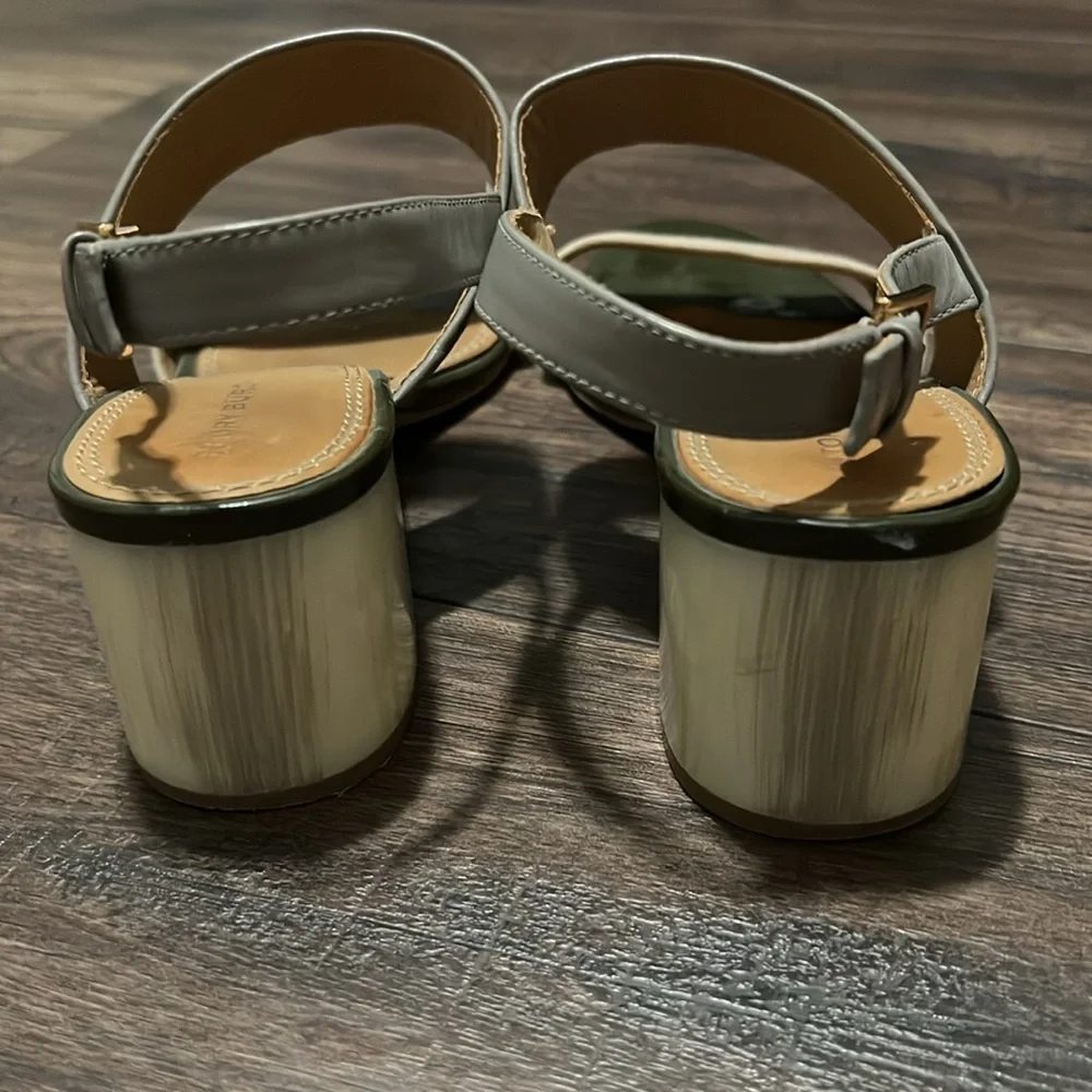 Tory Burch Cream & Gray Leather Strappy Heeled Sandal